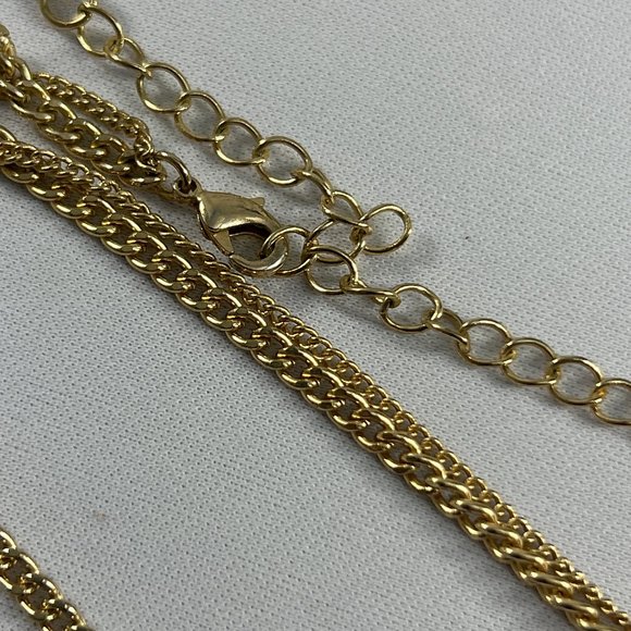 Bright Spring Colors Gold Tone Bib Necklace Double Chain Rhinestones 17-20" - Picture 8 of 11